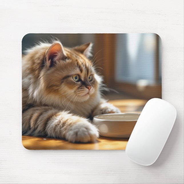 Cat Waiting By an Empty Food Dish Mouse Pad (With Mouse)