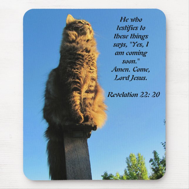 Cat, waiting for Jesus Mouse Pad (Front)
