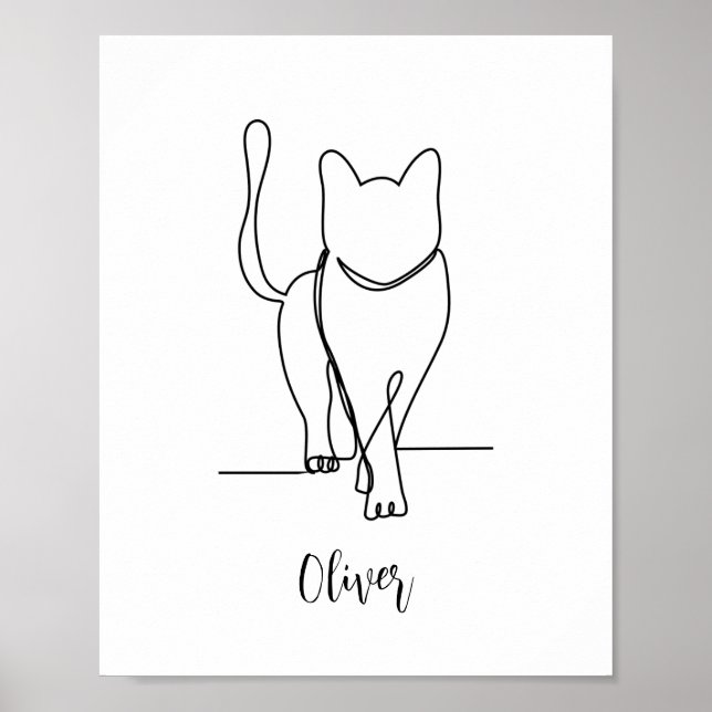 Cat Walking Drawing Print One Line Personalised (Front)