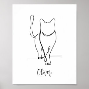 Cat Walking Drawing Print One Line Personalised