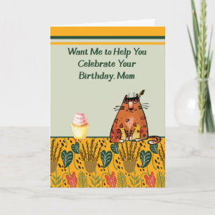 Cat Wants to help Mum Celebrate Birthday Card