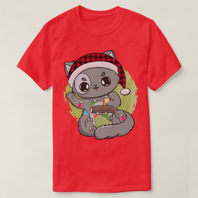 Cat Warabi Mochi Drink Anime Kawaii White Christma T-Shirt (Design Front)