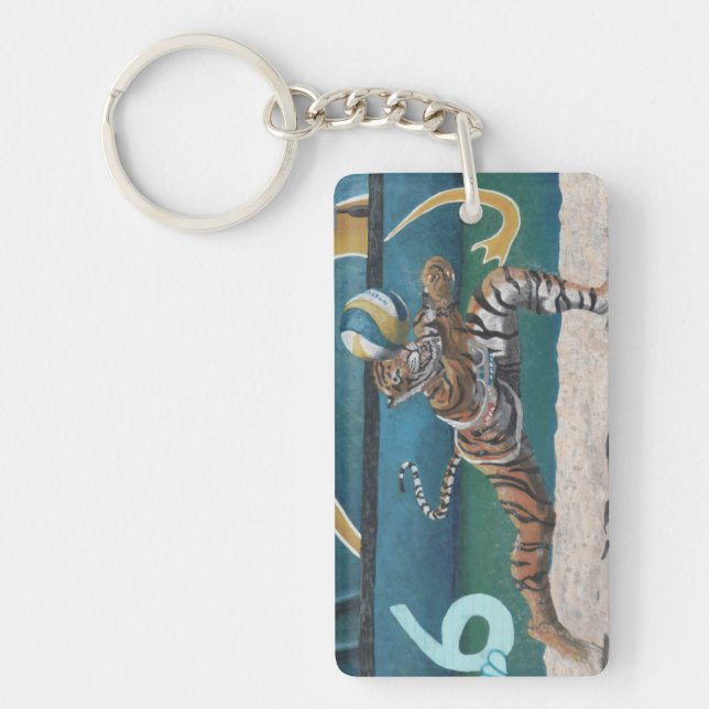 Cat Warrior Playing Beach Volleyball Keychain (Front)