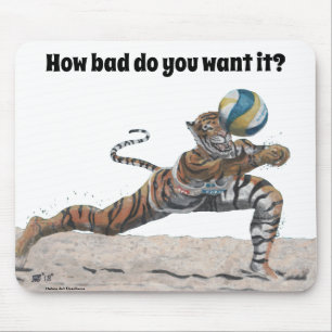 Cat Warrior Playing Beach Volleyball Mouse Pad