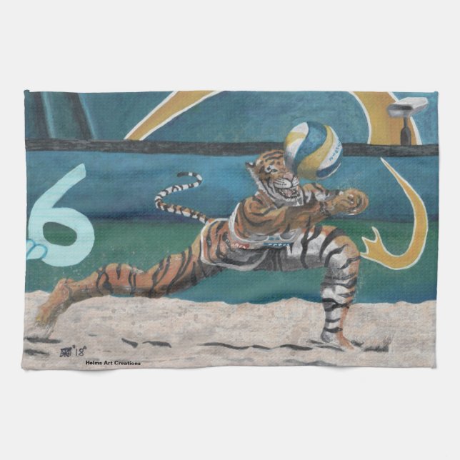 Cat Warrior Playing Beach Volleyball Towel (Horizontal)