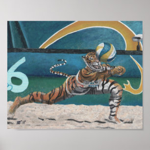 Cat Warrior Playing Volleyball Fantasy Art Print