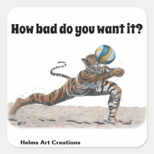 Cat Warrior Playing Volleyball Fantasy Art Sticker