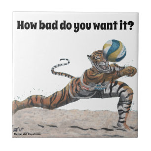 Cat Warrior Playing Volleyball Fantasy Art Tile