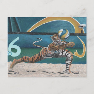 Cat Warrior Playing Volleyball Fantasy Postcard