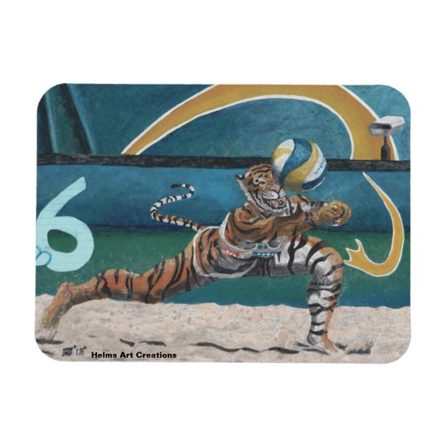 Cat Warrior Playing Volleyball Flexible Magnet (Horizontal)