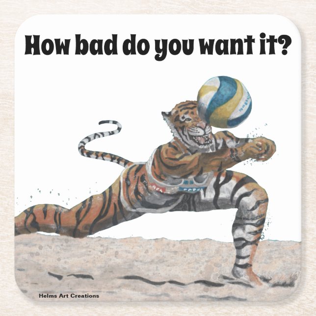 Cat Warrior Playing Volleyball Paper Coasters (Front)