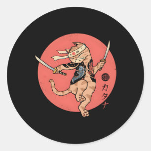 Cat Warrior Stance Classic Round Sticker