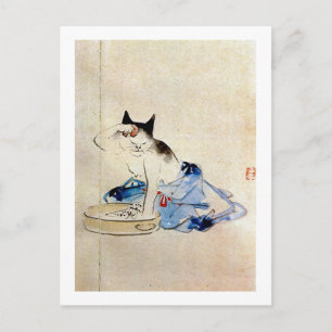 Cat wash her body, Utagawa Hiroshige Postcard