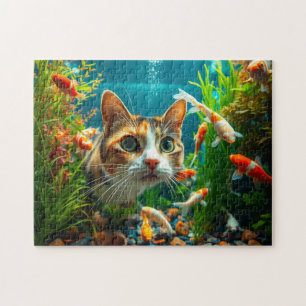 Cat watching fish jigsaw puzzle