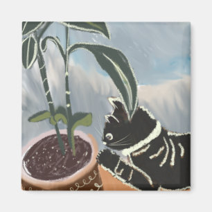Cat Watching House Plants  Magnet