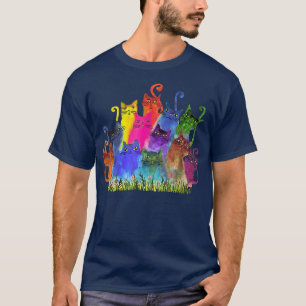 Cat Watercolor Cat Flowers Floral Cats Kitten T-Shirt