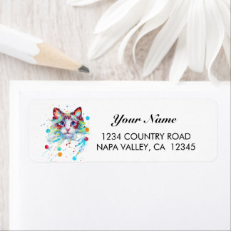 Cat Watercolor - colour - decorate - hand Return Address Label