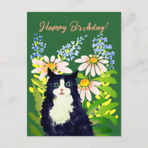 Cat watercolor Happy birthday Holiday Postcard