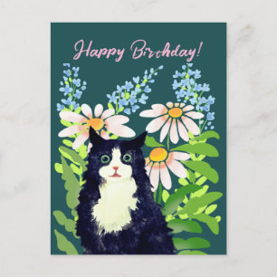 Cat watercolor Happy birthday Holiday Postcard