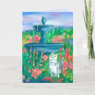 Cat Watercolor Painting Happy Birthday Card