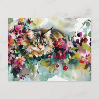 Cat Watercolor Postcard