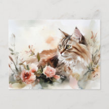 Cat Watercolor Postcard