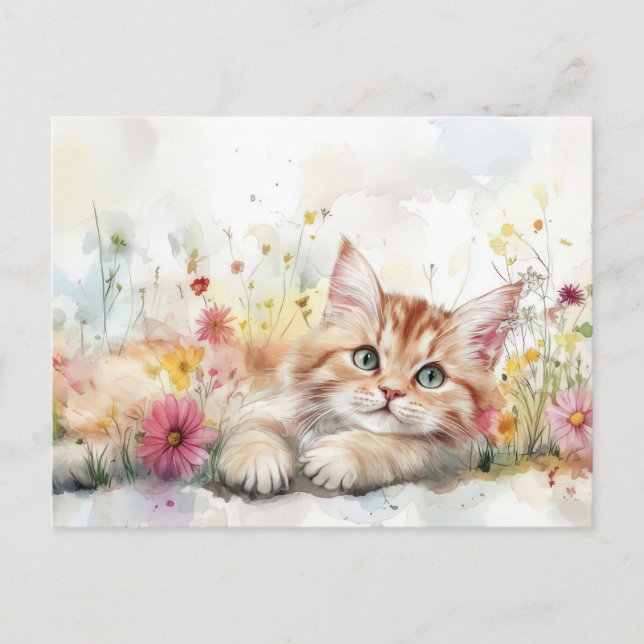 Cat Watercolor Postcard  (Front)