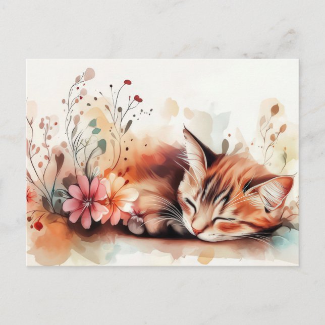 Cat Watercolor Postcard  (Front)