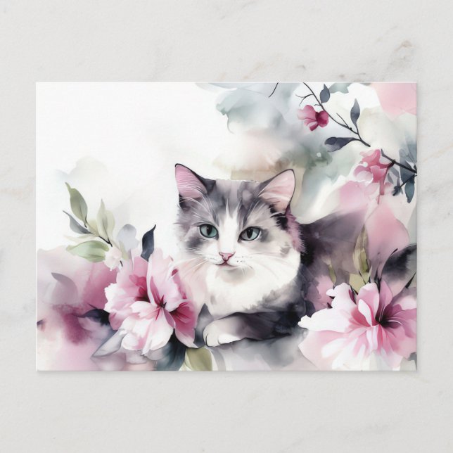 Cat Watercolor Postcard  (Front)