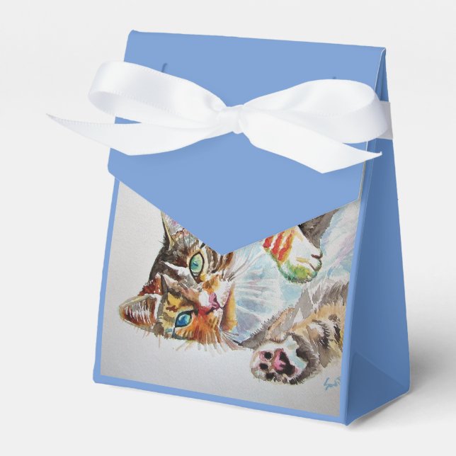 Cat Watercolour Birthday Party Cake Favour Box (Front Side)