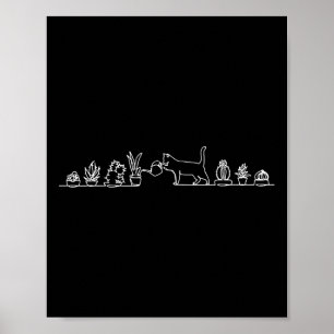 Cat Watering Plants Poster