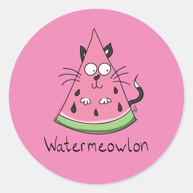 Cat Watermelon Cute Kid's Classic Round Sticker (Front)