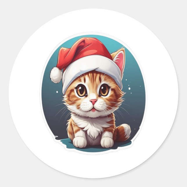 Cat wear hat  2 classic round sticker (Front)