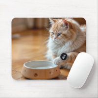 Cat Wearing a Digital Watch By Food Bowl