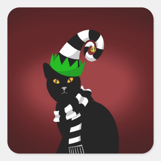 Cat wearing a Funny hat and Scarf Square Sticker (Front)