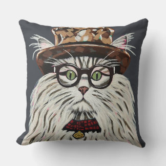 Cat wearing a hat and glasses cushion