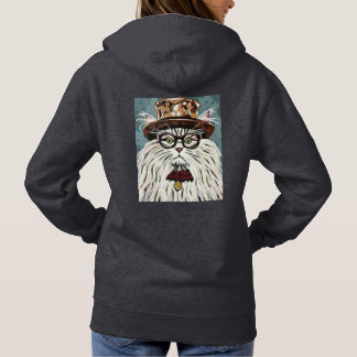 Cat wearing a hat and glasses hoodie