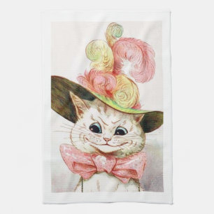Cat wearing a hat, Louis Wain Tea Towel