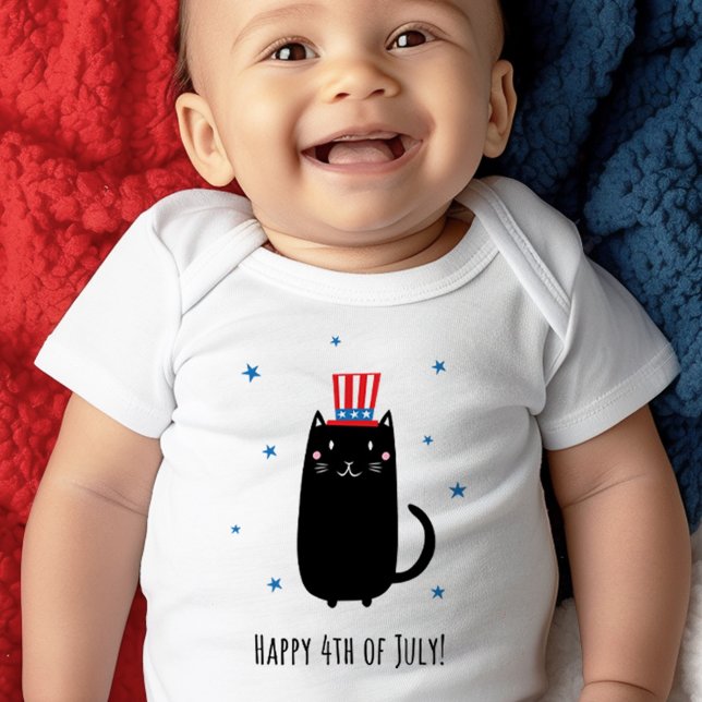 Cat wearing a patriotic hat, Happy 4th of July Baby Bodysuit (Cat wearing a patriotic hat, Happy 4th of July Baby Bodysuit)
