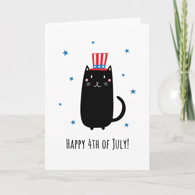Cat wearing a patriotic hat, Happy 4th of July Card (Front)