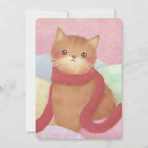 Cat Wearing A Red Scarf Illustration Invitation