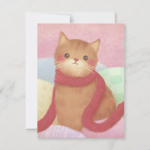 Cat Wearing A Red Scarf Illustration Postcard