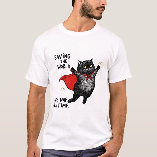 Cat wearing a superhero cape T-Shirt (Front)