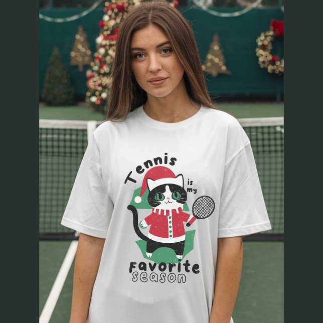 Cat wearing Christmas hat with tennis racket T-Shirt (Creator Uploaded)