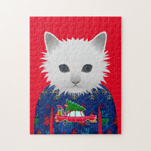 CAT WEARING CHRISTMAS SWEATER  JIGSAW PUZZLE