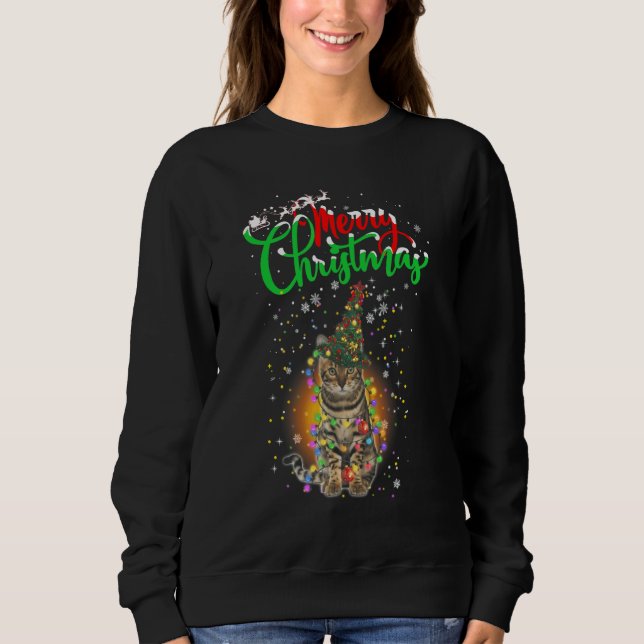 Cat Wearing Christmas Tree Hat For Cat Sweatshirt (Front)