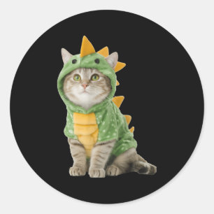 Cat Wearing Dino Dinosaur Costume Funny Halloween  Classic Round Sticker
