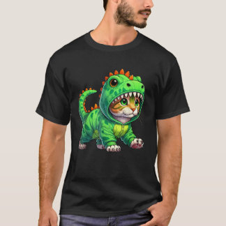 Cat Wearing Dinosaur Costume Halloween Cosplay T R T-Shirt