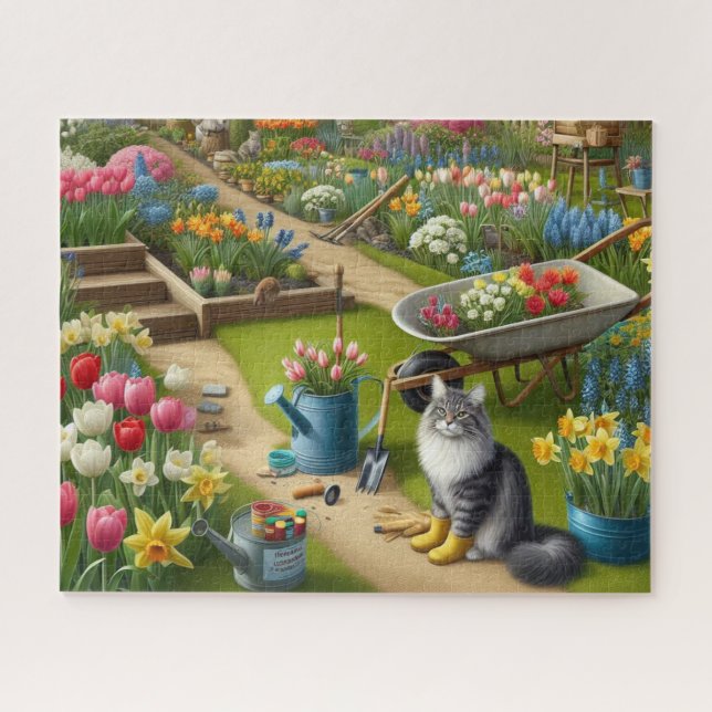 Cat Wearing Garden Boots Floral  Jigsaw Puzzle (Horizontal)