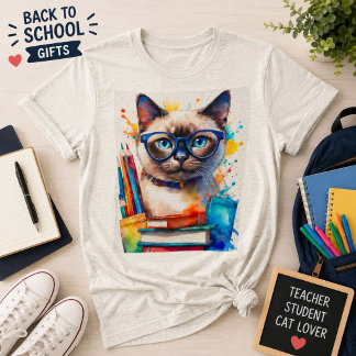 Cat Wearing Glasses And Books T-Shirt Cute Cat  Tri-Blend Shirt